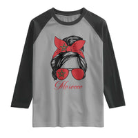 Morocco Girl Raglan Shirt Moroccan Princess Morocco Flag Messy Bun