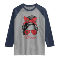 Morocco Girl Raglan Shirt Moroccan Princess Morocco Flag Messy Bun