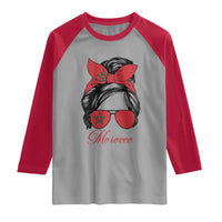 Morocco Girl Raglan Shirt Moroccan Princess Morocco Flag Messy Bun