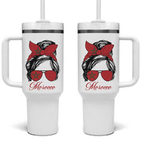 Morocco Girl Tumbler With Handle Moroccan Princess Morocco Flag Messy Bun
