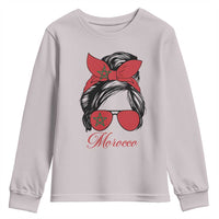 Morocco Girl Youth Sweatshirt Moroccan Princess Morocco Flag Messy Bun