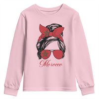 Morocco Girl Youth Sweatshirt Moroccan Princess Morocco Flag Messy Bun