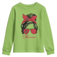 Morocco Girl Youth Sweatshirt Moroccan Princess Morocco Flag Messy Bun