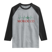 Morocco Raglan Shirt Heartbeat Green Star Patriotic Pride Gift for Proud Moroccan