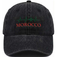 Morocco Washed Cotton Baseball Cap Heartbeat Green Star Patriotic Pride Gift for Proud Moroccan