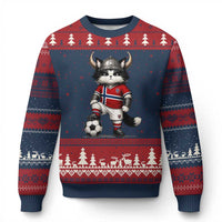 Norway Soccer Fan Ugly Christmas Sweater Cute Viking Cat Norwegian Flag Nordic Football Lovers