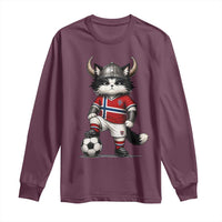 Norway Soccer Fan Long Sleeve Shirt Cute Viking Cat Norwegian Flag Nordic Football Lovers