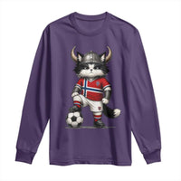 Norway Soccer Fan Long Sleeve Shirt Cute Viking Cat Norwegian Flag Nordic Football Lovers
