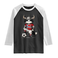 Norway Soccer Fan Raglan Shirt Cute Viking Cat Norwegian Flag Nordic Football Lovers