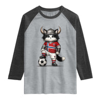 Norway Soccer Fan Raglan Shirt Cute Viking Cat Norwegian Flag Nordic Football Lovers