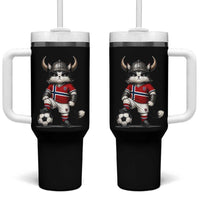 Norway Soccer Fan Tumbler With Handle Cute Viking Cat Norwegian Flag Nordic Football Lovers