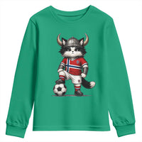 Norway Soccer Fan Youth Sweatshirt Cute Viking Cat Norwegian Flag Nordic Football Lovers