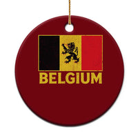 Vintage Belgium Soccer Flag with Lion Graphic Ceramic Ornament Belgian Football Pride Gift for Fans