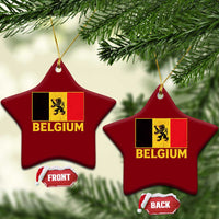 Vintage Belgium Soccer Flag with Lion Graphic Ceramic Ornament Belgian Football Pride Gift for Fans