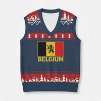 Vintage Belgium Soccer Flag with Lion Graphic V-Neck Knit Sweater Vest Belgian Football Pride Gift for Fans