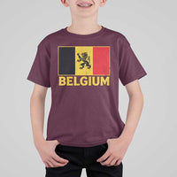 Vintage Belgium Soccer Flag with Lion Graphic T Shirt For Kid Belgian Football Pride Gift for Fans