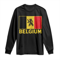 Vintage Belgium Soccer Flag with Lion Graphic Long Sleeve Shirt Belgian Football Pride Gift for Fans