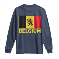 Vintage Belgium Soccer Flag with Lion Graphic Long Sleeve Shirt Belgian Football Pride Gift for Fans