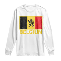 Vintage Belgium Soccer Flag with Lion Graphic Long Sleeve Shirt Belgian Football Pride Gift for Fans