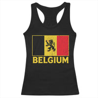 Vintage Belgium Soccer Flag with Lion Graphic Racerback Tank Top Belgian Football Pride Gift for Fans