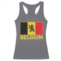 Vintage Belgium Soccer Flag with Lion Graphic Racerback Tank Top Belgian Football Pride Gift for Fans