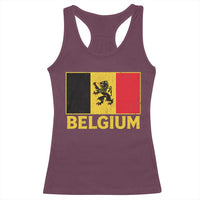 Vintage Belgium Soccer Flag with Lion Graphic Racerback Tank Top Belgian Football Pride Gift for Fans