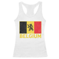 Vintage Belgium Soccer Flag with Lion Graphic Racerback Tank Top Belgian Football Pride Gift for Fans