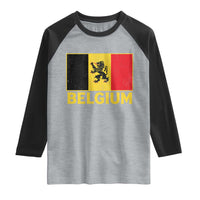 Vintage Belgium Soccer Flag with Lion Graphic Raglan Shirt Belgian Football Pride Gift for Fans