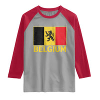 Vintage Belgium Soccer Flag with Lion Graphic Raglan Shirt Belgian Football Pride Gift for Fans