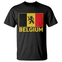 Vintage Belgium Soccer Flag with Lion Graphic T Shirt Belgian Football Pride Gift for Fans