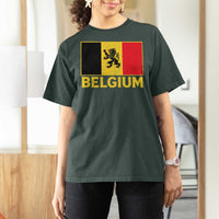 Vintage Belgium Soccer Flag with Lion Graphic T Shirt For Women Belgian Football Pride Gift for Fans