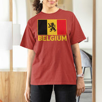 Vintage Belgium Soccer Flag with Lion Graphic T Shirt For Women Belgian Football Pride Gift for Fans