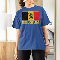 Vintage Belgium Soccer Flag with Lion Graphic T Shirt For Women Belgian Football Pride Gift for Fans