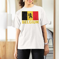 Vintage Belgium Soccer Flag with Lion Graphic T Shirt For Women Belgian Football Pride Gift for Fans