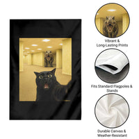 Black Cat Selfie with Dinosaur in The Backrooms Liminal Space Graphic Garden Flag Liminal Space Urban Legend Meme