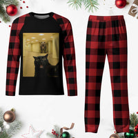 Black Cat Selfie with Dinosaur in The Backrooms Liminal Space Graphic Plaid Pajama Set Liminal Space Urban Legend Meme