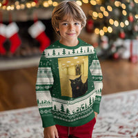 Black Cat Selfie with Dinosaur in The Backrooms Liminal Space Graphic Ugly Christmas Sweater Liminal Space Urban Legend Meme