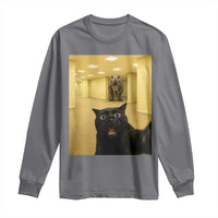 Black Cat Selfie with Dinosaur in The Backrooms Liminal Space Graphic Long Sleeve Shirt Liminal Space Urban Legend Meme