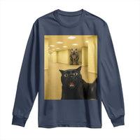 Black Cat Selfie with Dinosaur in The Backrooms Liminal Space Graphic Long Sleeve Shirt Liminal Space Urban Legend Meme