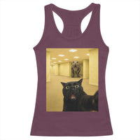 Black Cat Selfie with Dinosaur in The Backrooms Liminal Space Graphic Racerback Tank Top Liminal Space Urban Legend Meme