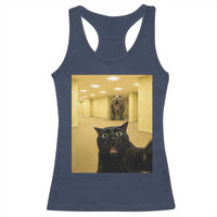 Black Cat Selfie with Dinosaur in The Backrooms Liminal Space Graphic Racerback Tank Top Liminal Space Urban Legend Meme