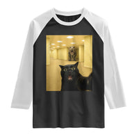 Black Cat Selfie with Dinosaur in The Backrooms Liminal Space Graphic Raglan Shirt Liminal Space Urban Legend Meme