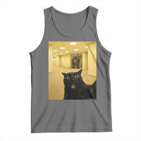 Black Cat Selfie with Dinosaur in The Backrooms Liminal Space Graphic Tank Top Liminal Space Urban Legend Meme