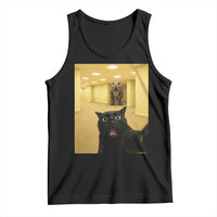 Black Cat Selfie with Dinosaur in The Backrooms Liminal Space Graphic Tank Top Liminal Space Urban Legend Meme
