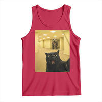 Black Cat Selfie with Dinosaur in The Backrooms Liminal Space Graphic Tank Top Liminal Space Urban Legend Meme