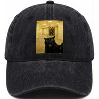 Black Cat Selfie with Dinosaur in The Backrooms Liminal Space Graphic Washed Cotton Baseball Cap Liminal Space Urban Legend Meme