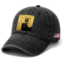Black Cat Selfie with Dinosaur in The Backrooms Liminal Space Graphic Washed Cotton Baseball Cap Liminal Space Urban Legend Meme