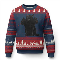 Purrberus 3 Headed Black Cat Gothic Mythology Graphic Ugly Christmas Sweater Vintage Grunge Alt 90s Halloween Goth Horror