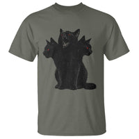 Purrberus 3 Headed Black Cat Gothic Mythology Graphic T Shirt Vintage Grunge Alt 90s Halloween Goth Horror