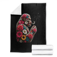 Floral Bigfoot Blowing Wishes Dandelion Throw Blanket Vintage Sasquatch Art Botanical Wildlife Graphic